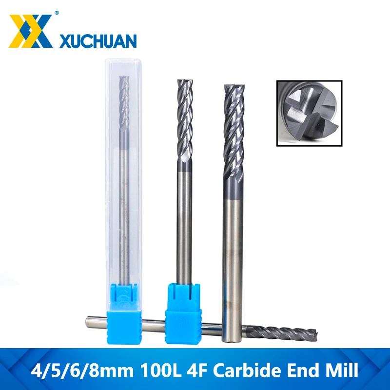 Carbide End Mill 100mm 4 Flute Milling Cutter Long Diameter 4/5/6/8mm CNC Machine Tools HRC 50 Spiral Mills | Инструменты