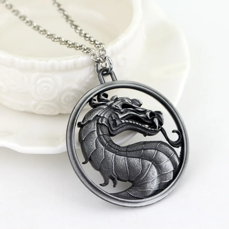 

Vintage Round Dragon Pendant Necklace Fashion Hollow Jewelry Gift