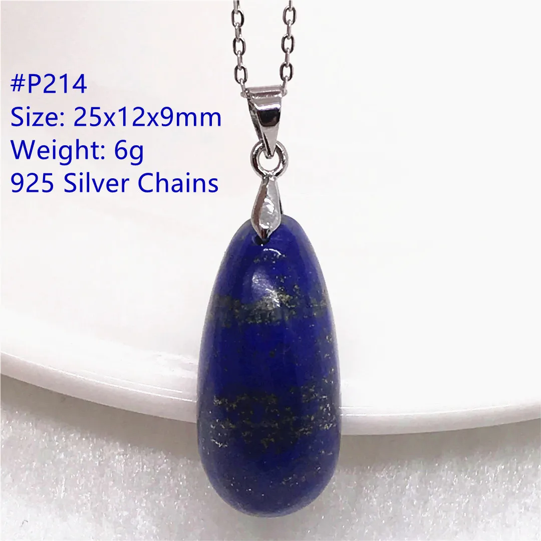 

Ожерелье с кулоном из натурального синего лазурита для женщин и мужчин, лечебный подарок, бусины 25 х12х9 мм, хрустальный камень, серебряные це...