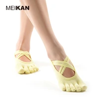 3 color meikan beauty five finger toe separated yoga socks for women double cross tie professional non slip floor socks