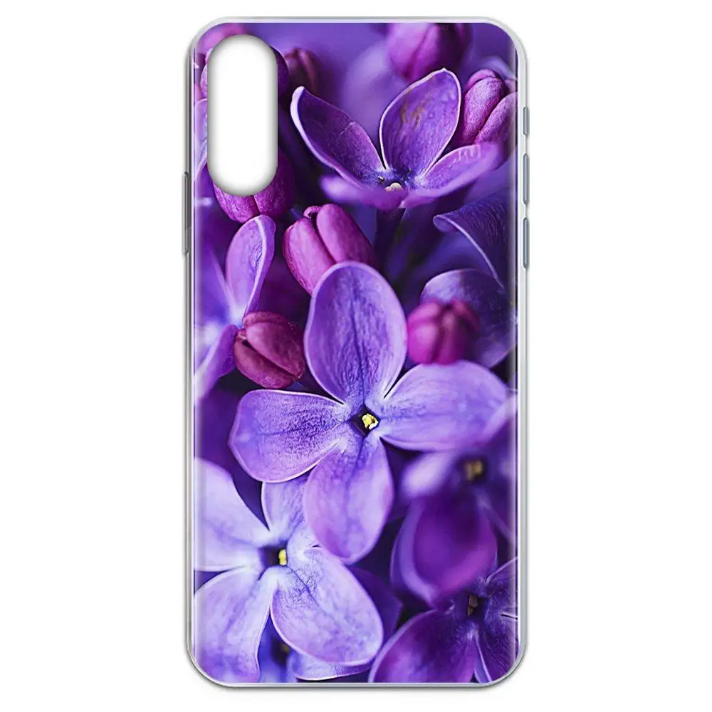 Фиолетово-сиреневое Красочные цветы термополиуретановый чехол с кожаным