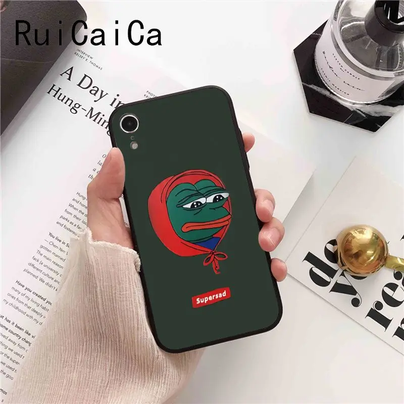Ruicaica Pepe мемы грустная Лягушка черная мягкая крышка чехол для телефона iPhone 8 7 6 S Plus