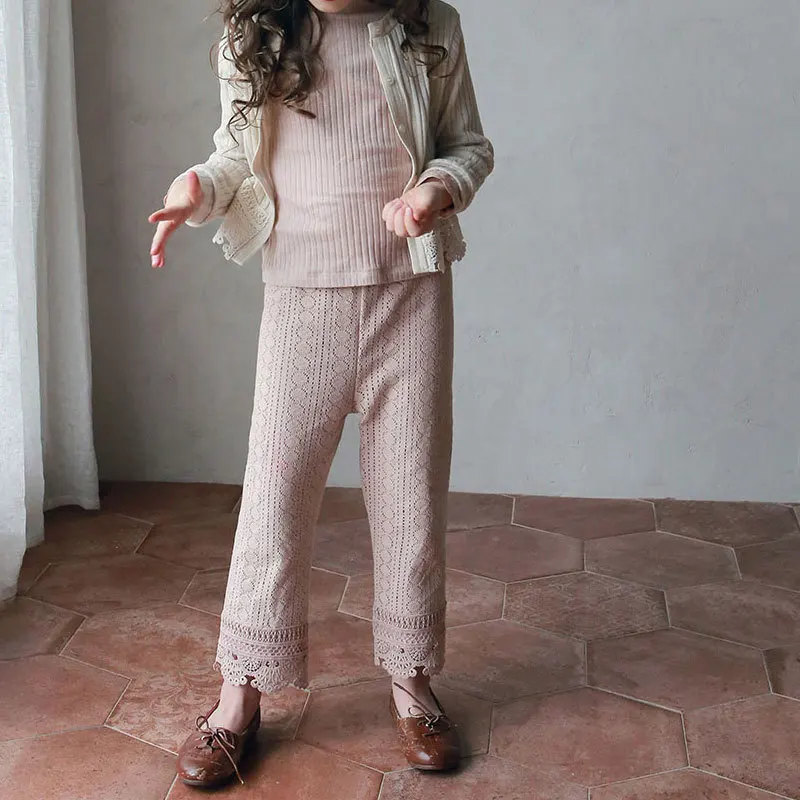 Винтажные весенние кружевные брюки для девочек 2022 Детские хлопковые в Корейском