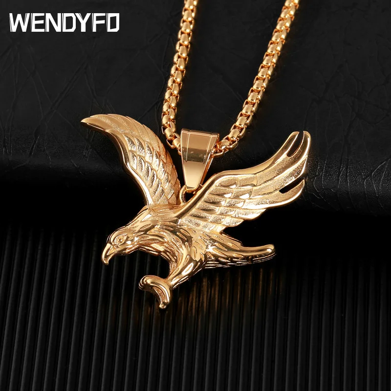 Новинка WENDYFO ожерелье из нержавеющей стали с орлом Мужская подвеска Хип хоп колье