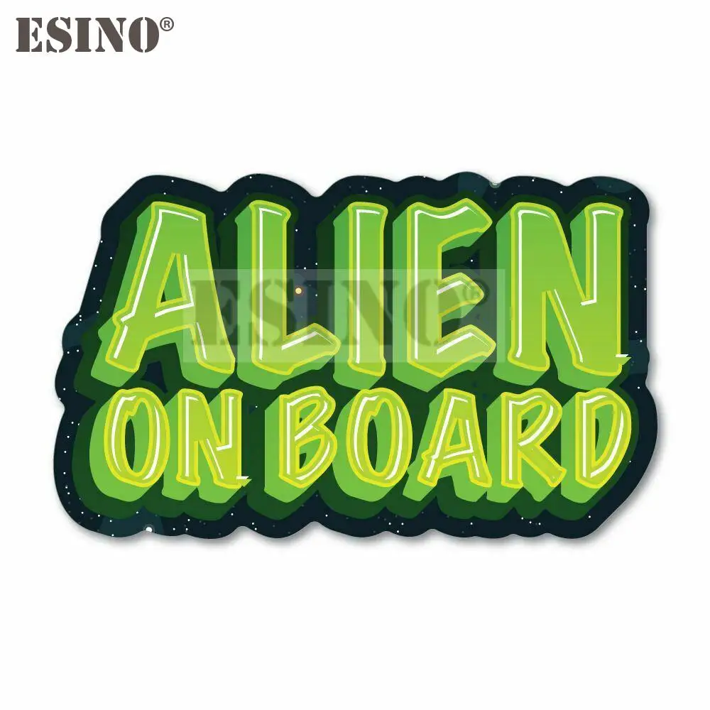 

Car Styling Creative Funny UFO Alien On Board Cartoon PVC Decal Waterproof Car Body Sticker Pattern Vinyl