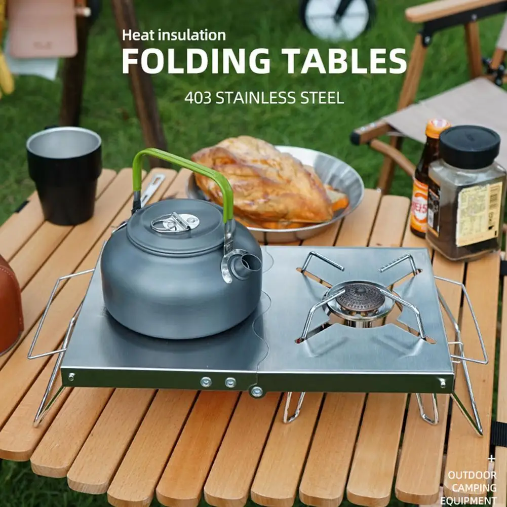 

Outdoor Camping Table Heat Shield Gas Stove Stand BBQ Stove Folding Table For Camping Picnic Hiking Barbecue Tool