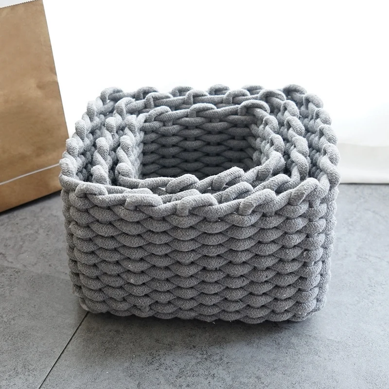

3Pc Large Medium and Small Storage Basket Cotton Rope Sundries Snacks Desktop Sundries Basket