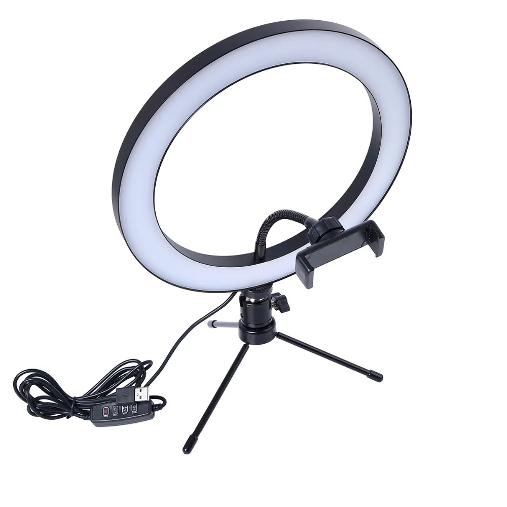 Photography LED Selfie Ring Light Dimmable Camera Phone Lamp 10inch With Table Tripods For Makeup Video Live Studio | Электроника
