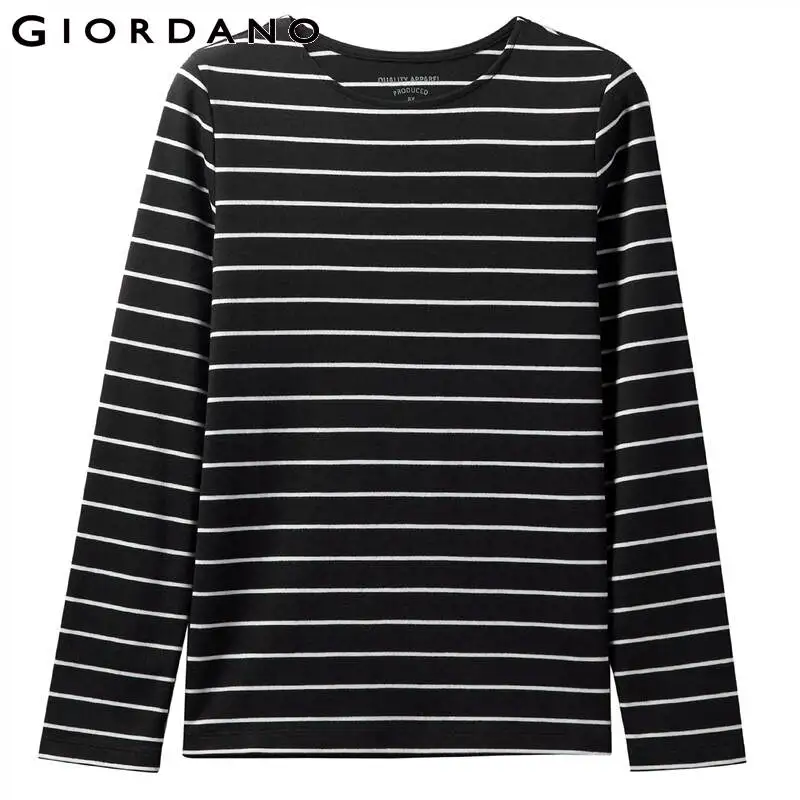 Giordano Женская Футболка женская хлопковая футболка с длинным рукавом Тонкая полосатая черная женская футболка De Moda 05329799
