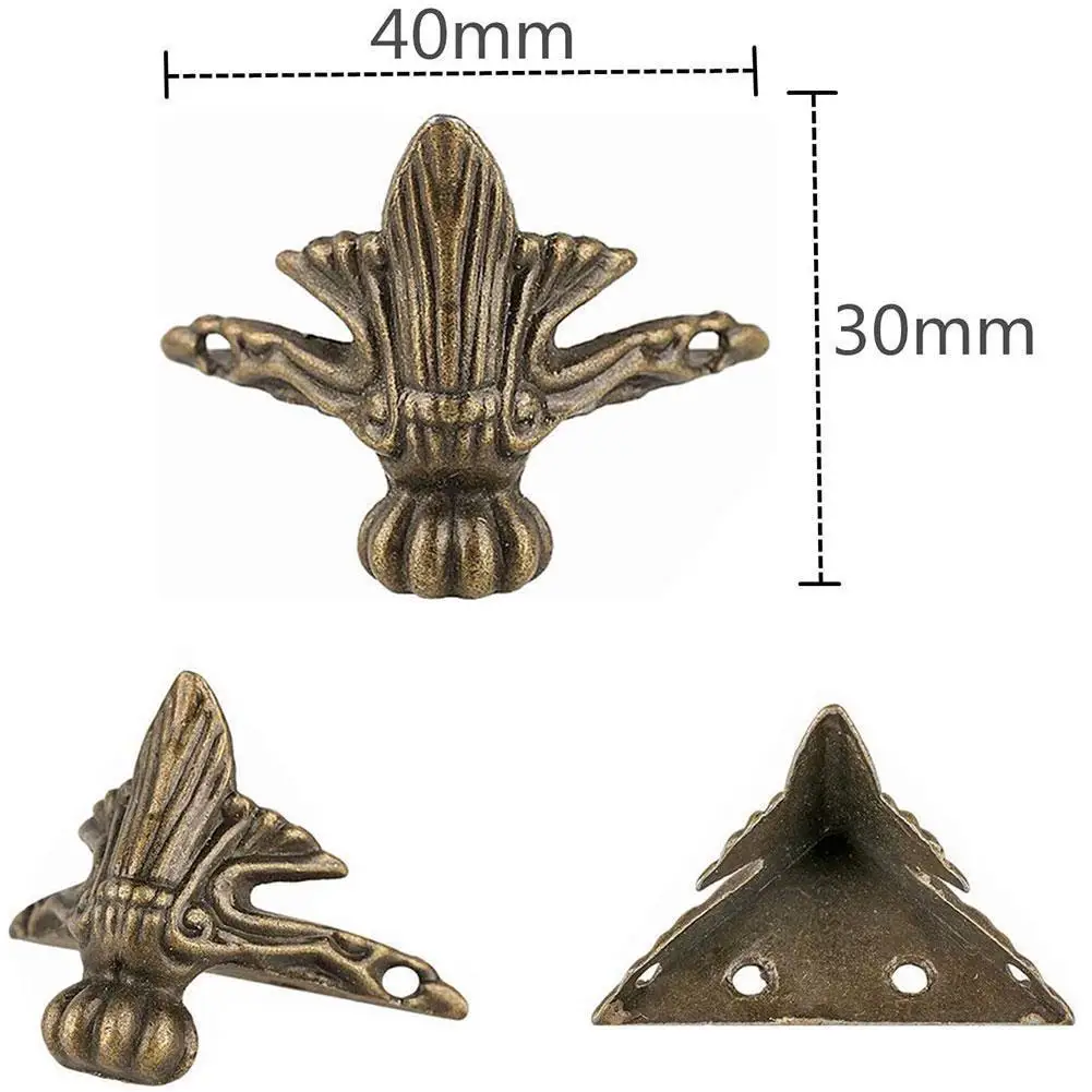 

4PCS Antique Wooden Box Foot Leg Corner Protector Triangle Rattan Furniture Hardware Decoration Bracket