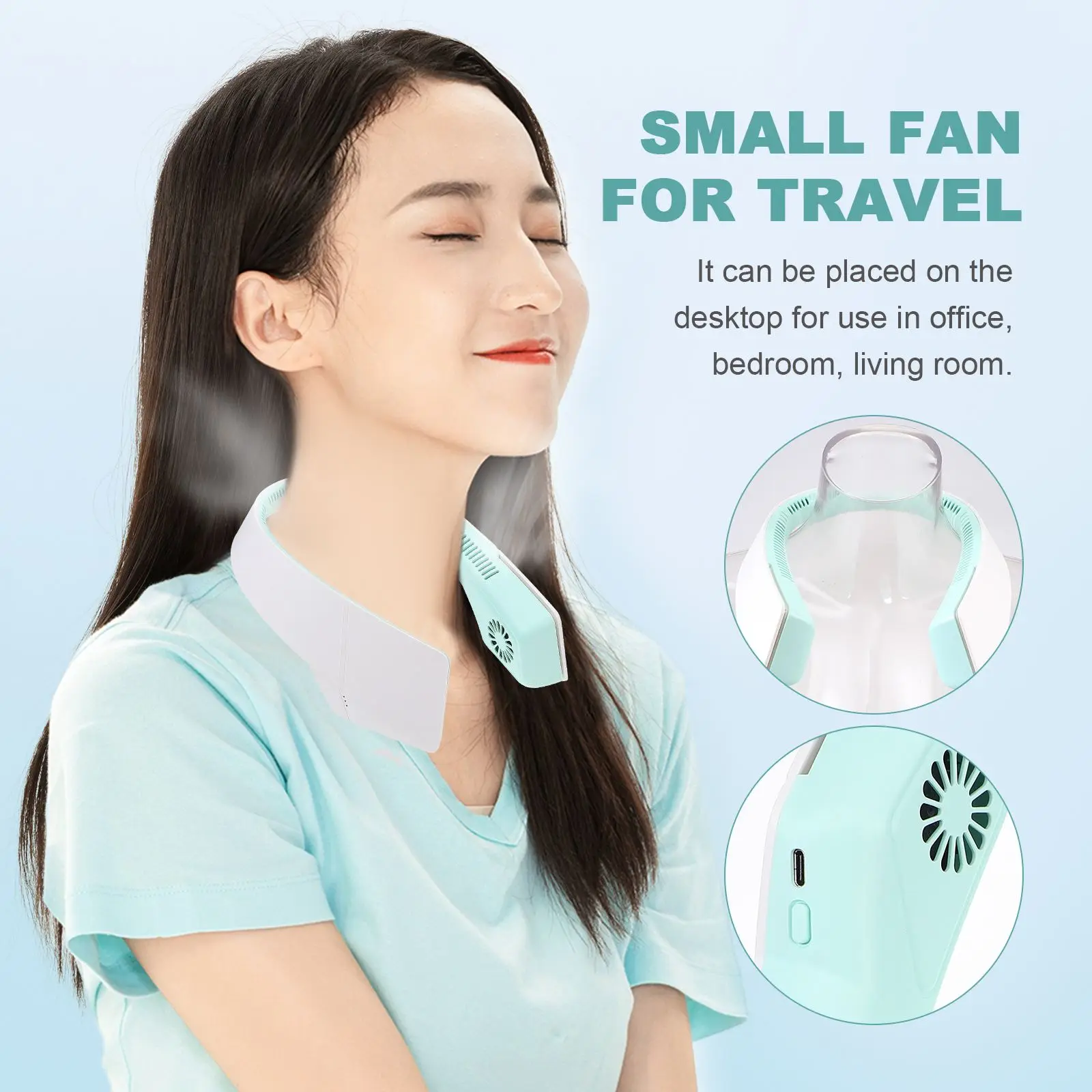 

Bladeless Neck Fan USB Charging Neck Hanging Fan Practical Air Cooler Mute Fan