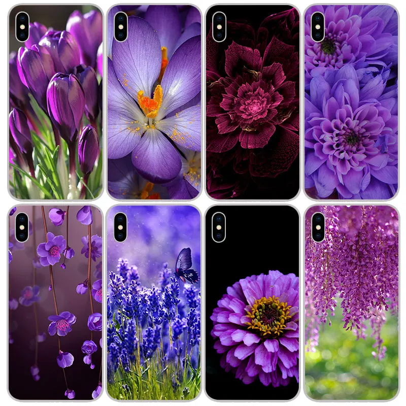 Мягкие силиконовые чехлы из ТПУ с фиолетовыми цветами для iPhone 11 Pro XS Max X XR 8 7 6S Plus 5s