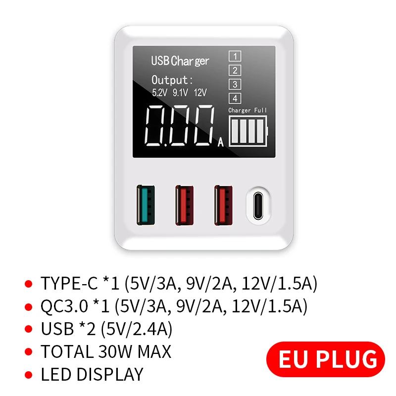4 ports as picture IHaitun светодиодный 8 портов 8А 40 Вт QC 3,0 USB зарядное устройство Тип C быстрое зарядное устройство для мобильного телефона для iPhone X XS samsung S10 huawei P30 Pro - Тип штекера: 4 ports as picture