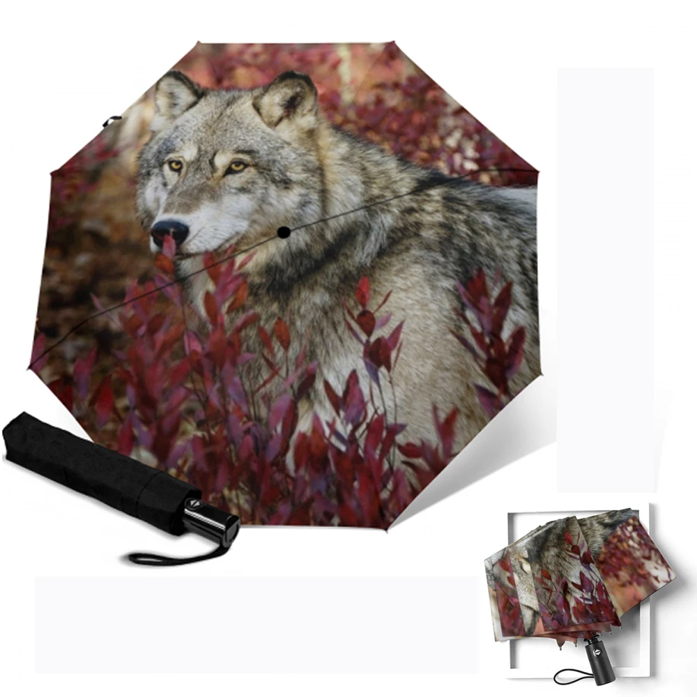 Креативный полностью автоматический зонт компактный складной с рисунком волка
