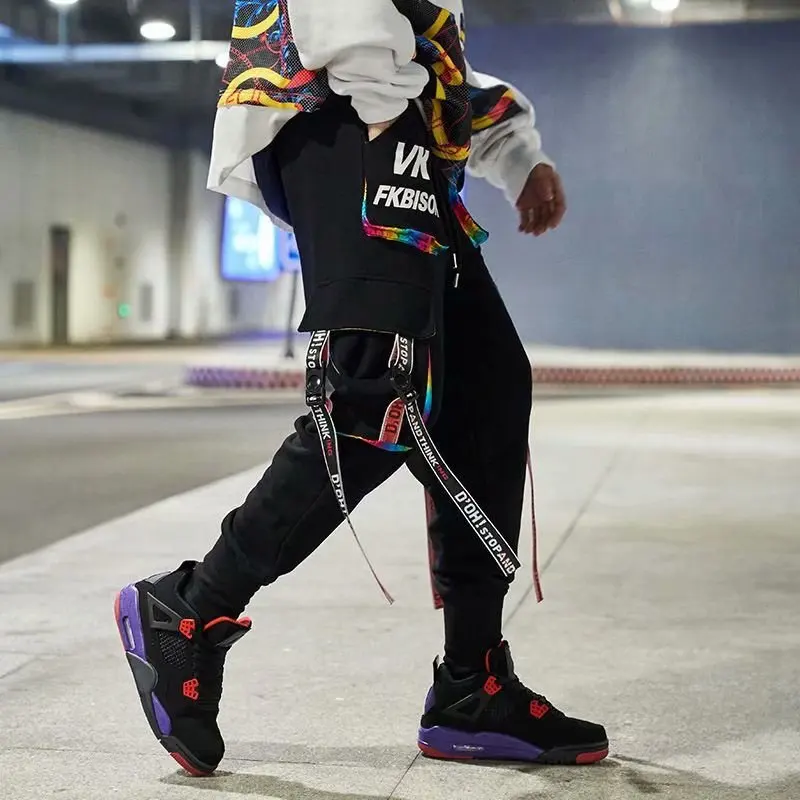 

Men's trend casual personality stitching rainbow gradient color overalls, guard pants, men's trendy pants, loose and loose trend