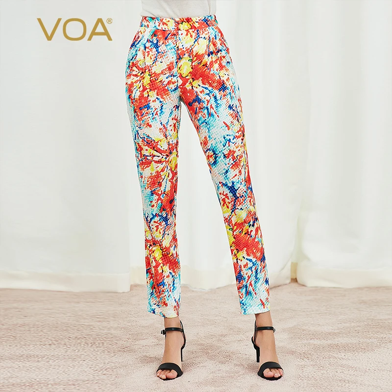 

VOA , натуральный шелк , жаккард , с принтом, облегающие штаны - шаровары , натуральный эластичный пояс, ручной карман, шелковые узкие брюки , низ...