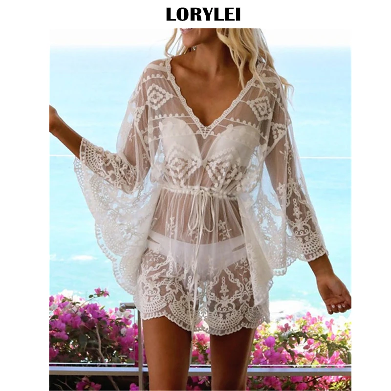 Накидка 2020 сексуальное прозрачное с v-образным вырезом расклешенными рукавами