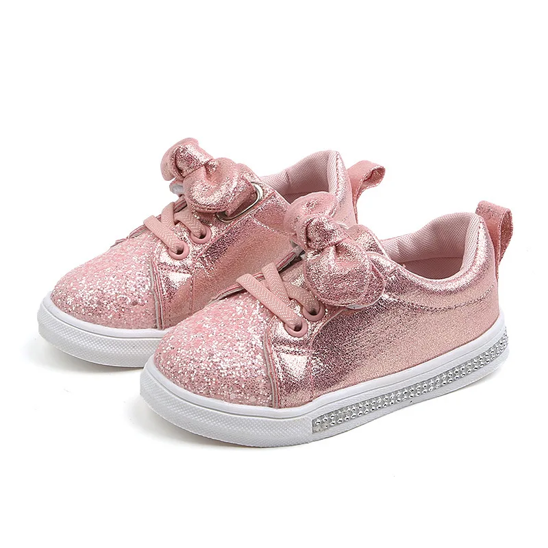 

Spring and Autumn Children's Shoes Bow Girls Sequined Casual Sneakers Solid Color Baby Shoes Tide Children's Shoes Kids Flats