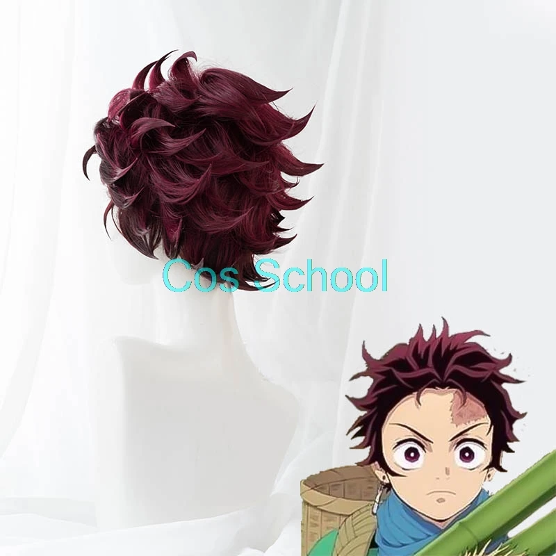Cos School Demon Slayer Kimetsu no Yaiba Nezuko Tanjirou Kamado, парики Zenitsu Agatsuma для косплея, аниме, парик+ шапки