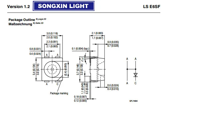 LSE6SF-V2BA-1-1 v-образной КРЕПЕЖНОЙ ПЛАСТИНОЙ LS E6SF-V2BA-1-1 3528 красный PLCC-4 общий анод супер