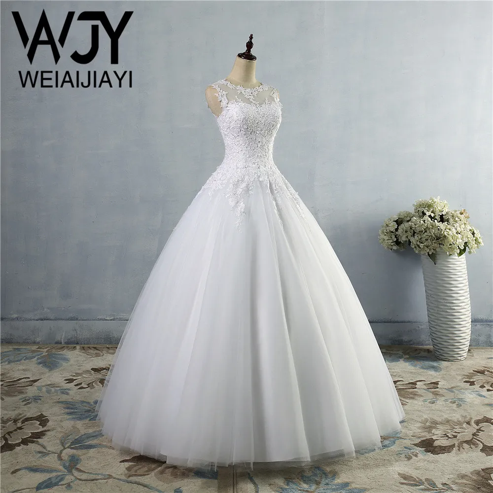 

Real Picture Sheer Scoop Neck Ball Gown Wedding Dresses Sexy Cheap Bridal Dress 2020 Illusion vestido de novia robe de mariee