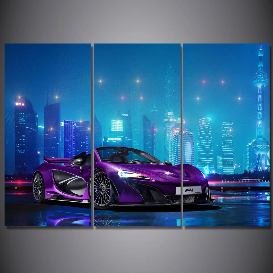 Картины Mclaren f1 с изображением ночного города и роскошного автомобиля 3 шт. | Дом