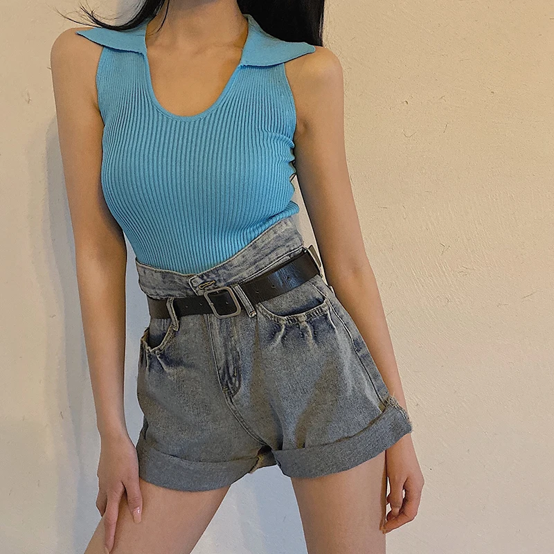 Yedinas 2021 летняя майка-поло с воротником Женская Модная трикотажная облегающая