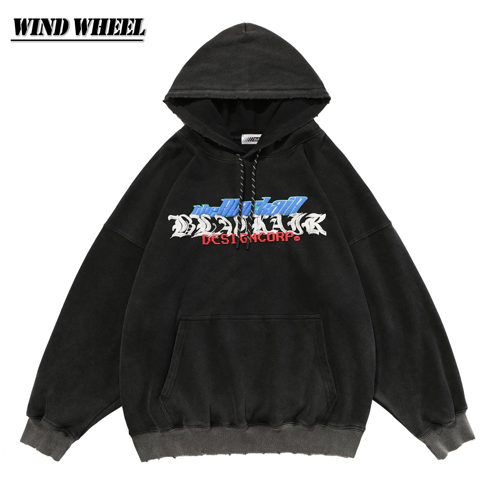 

Hip Hop Washed Hoodie Oversize Sweatshirt Retro Graphic letter print Streetwear Harajuku Men Hoodie Pullover Cotton Loose Hoodie