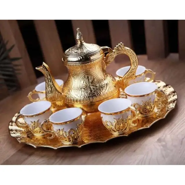 

Турецкий кофейный набор с золотыми туфлями, узорчатые белые фарфоровые кусочки sixlost и серебряные кофейники и серебряный круглый кофе S