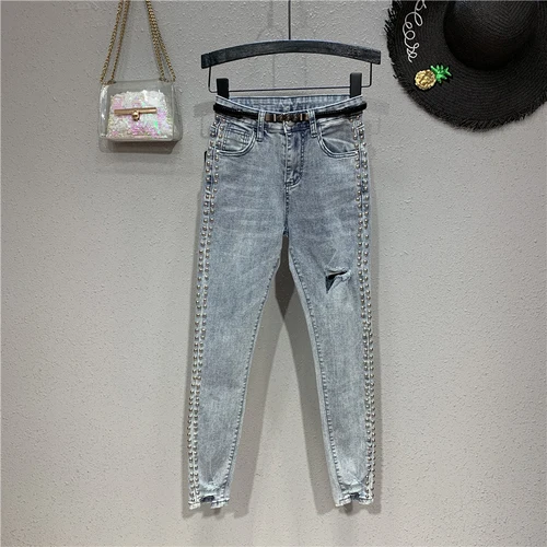 Женские джинсы с дырками новые весенние облегающие брюки карандаш завышенной