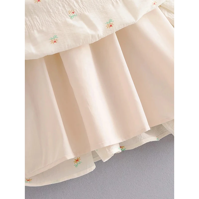 

ZN Summer Sweet Mini Dress Women Embroidery Floral Square Collar Puff Sleeves White French Romantic Vintage Female Dresses