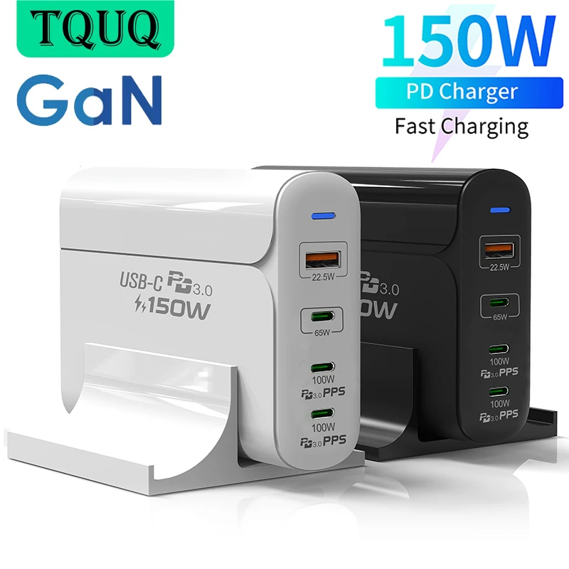 Зарядное устройство TQUQ 150 Вт адаптер питания GaN 4 порта PD 100 PPS 65 45 QC4.0 для MacBook iPhone12