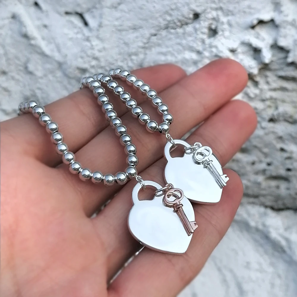 

Heart-shaped Key NecklaceS925Sterling Silver Jewelry Ladies Pendant Luxury Charm High Quality HolidayGift Souvenir forGirlfriend