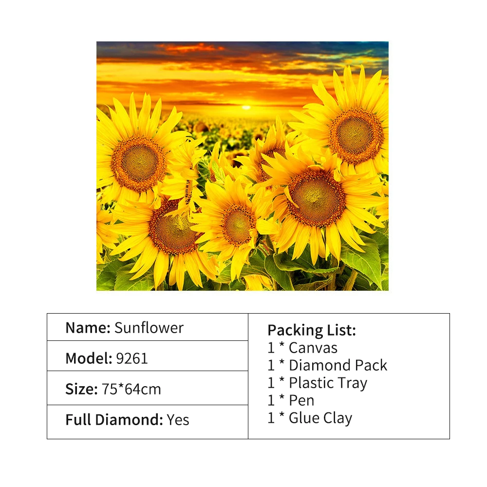 

DIY 5D Diamond Painting Kit Sunflower Pattern Picture for Adults & Children Full Drill Arts Craft with Tools for Home Wall Decor
