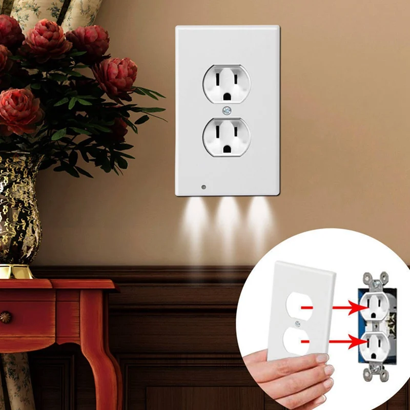 

LED Night Light Ambient Light Sensor Duplex High-quality Durable Convenient Outlet Cover Wall Plate for Hallway Bedroom
