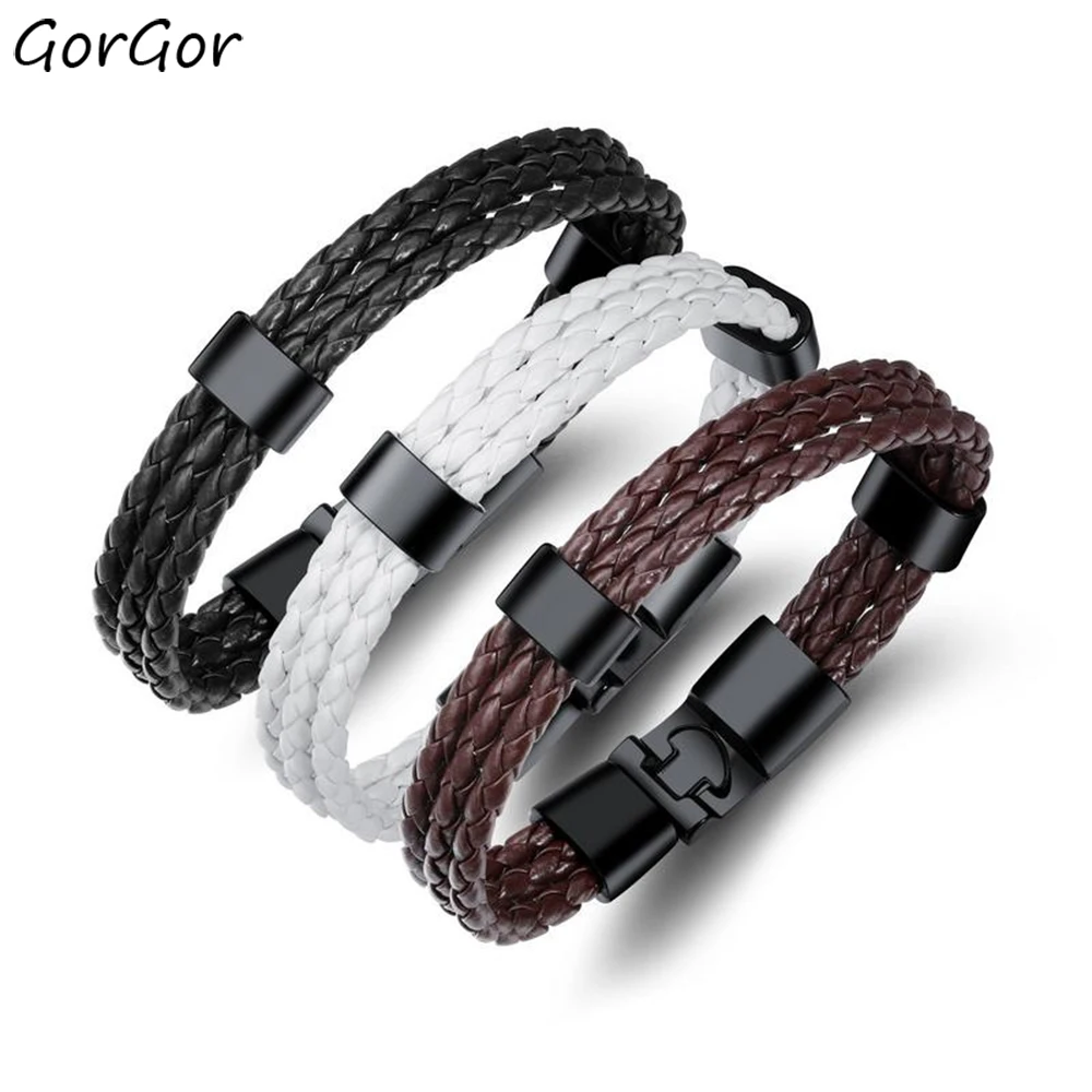 

GorGor Bangles Men Alloy Material Pattern Multi-layer Braided Leather Rope Simplicity Individuality Party Jewelry PS-1260