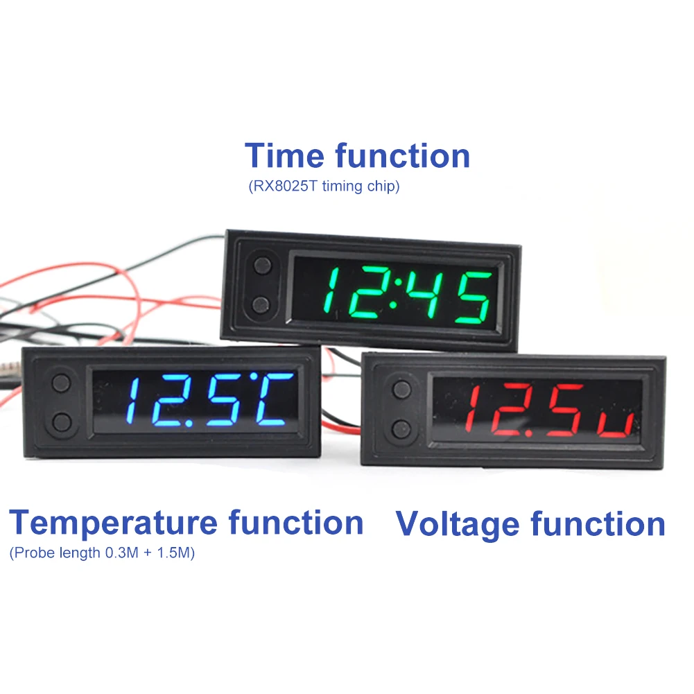 

New DIY Multifunction High-Precision Clock Inside And Outside Car Temperature Battery Voltage Monitor Panel Meter DC 12V