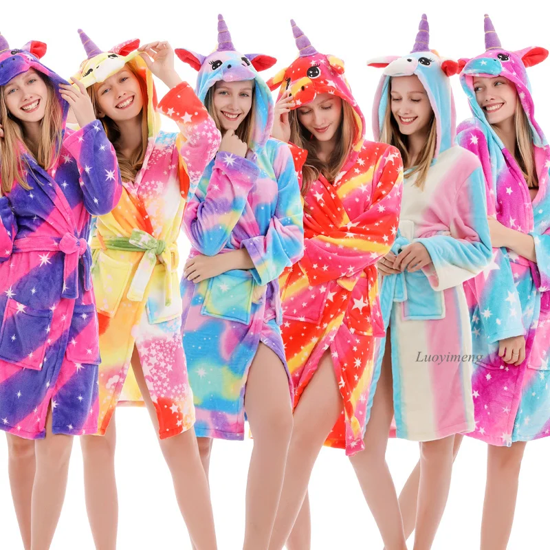 Халат женский фланелевый в виде единорога для взрослых ночная рубашка кигуруми
