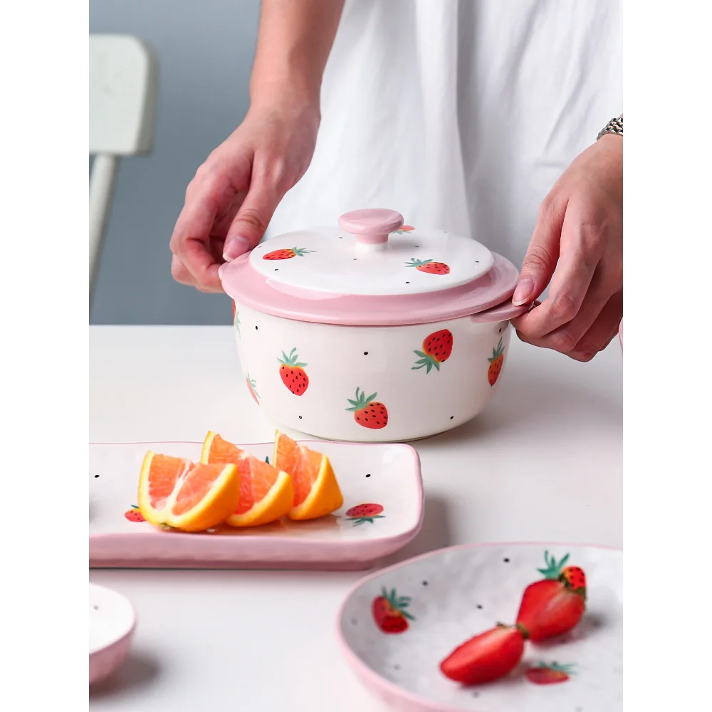 Керамические обеденные тарелки с изображением милой девочки клубники набор