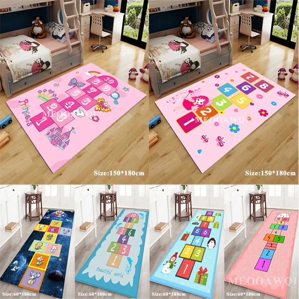 

Hopscotch Floor Mats 3D Cartoon Carpets Children's Room Rugs Kids Bedroom Digital Bedside Blankets Non-slip Super Soft Carpets