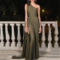 2020 simple long evening dresses a line one shoulder side split prom party gowns custom made vestido de noche