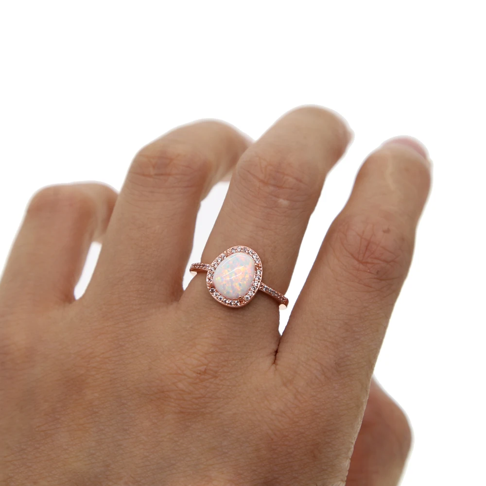 Модные овальные кольца с большим огненным опалом для женщин цвета розового