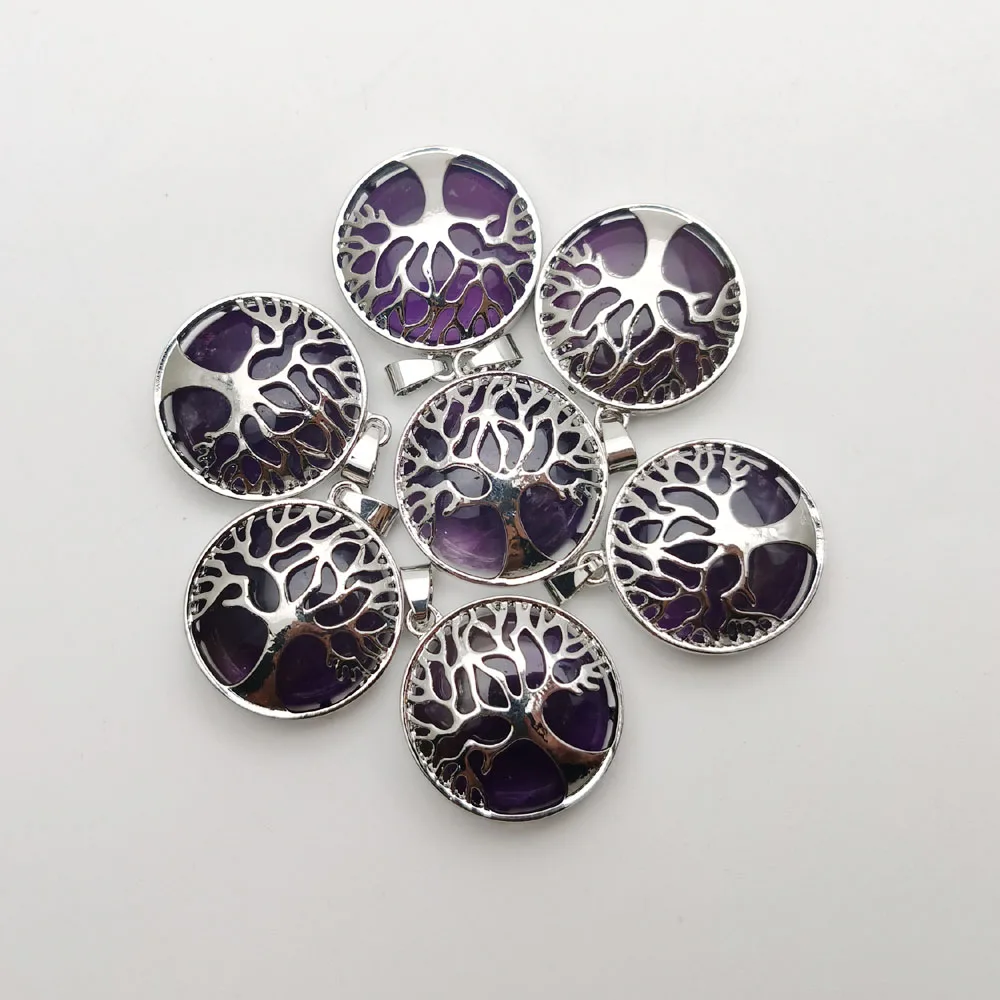 Ожерелье с подвеской в виде дерева аметист сплав натурального камня 12 шт./лот для