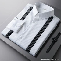 2021 spring and autumn light luxury shirt mens youth striped non iron all match inch shirt slim fit handsome color blocking tre
