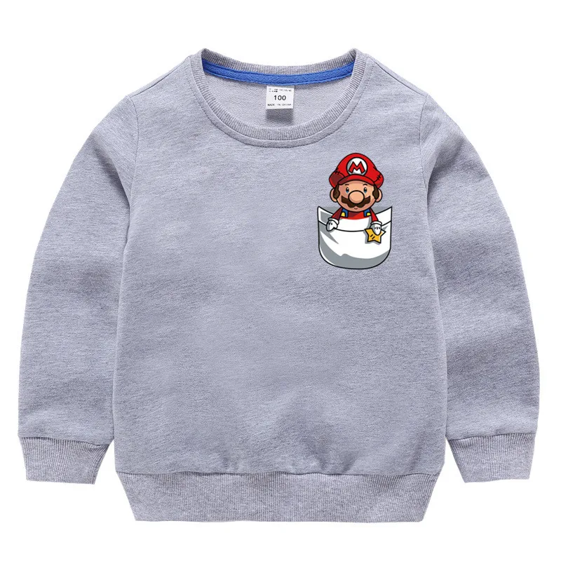 Детские хлопковые толстовки с капюшоном принтом Super Mario Bros хлопковый пуловер для