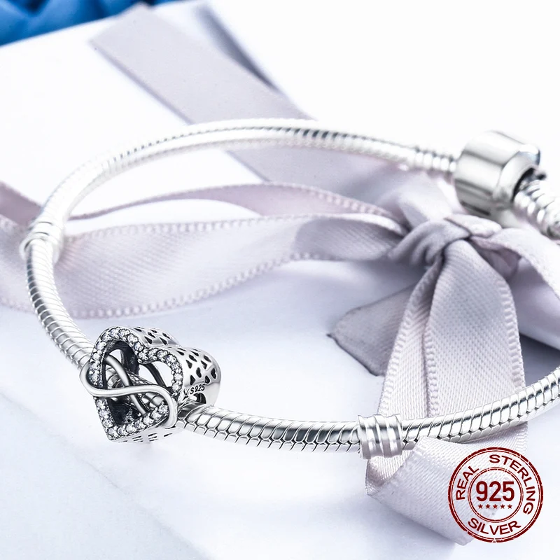 Бусины в форме сердца Endless love clear CZ оригинальный браслет с подвесками ювелирное