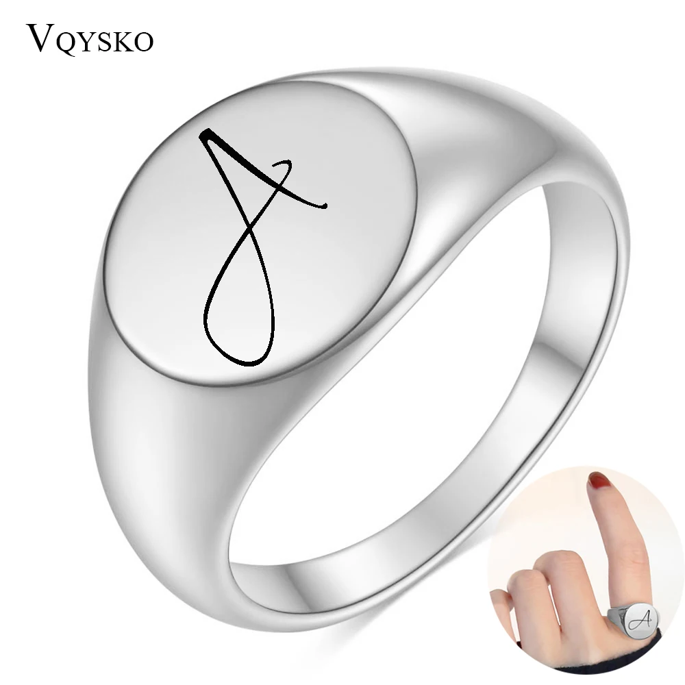

Women Custom Jewelry Rings Femme Stainless Steel Chic Initial Letter A-Z signet Statement Band Ring For Girls Gift Accessories