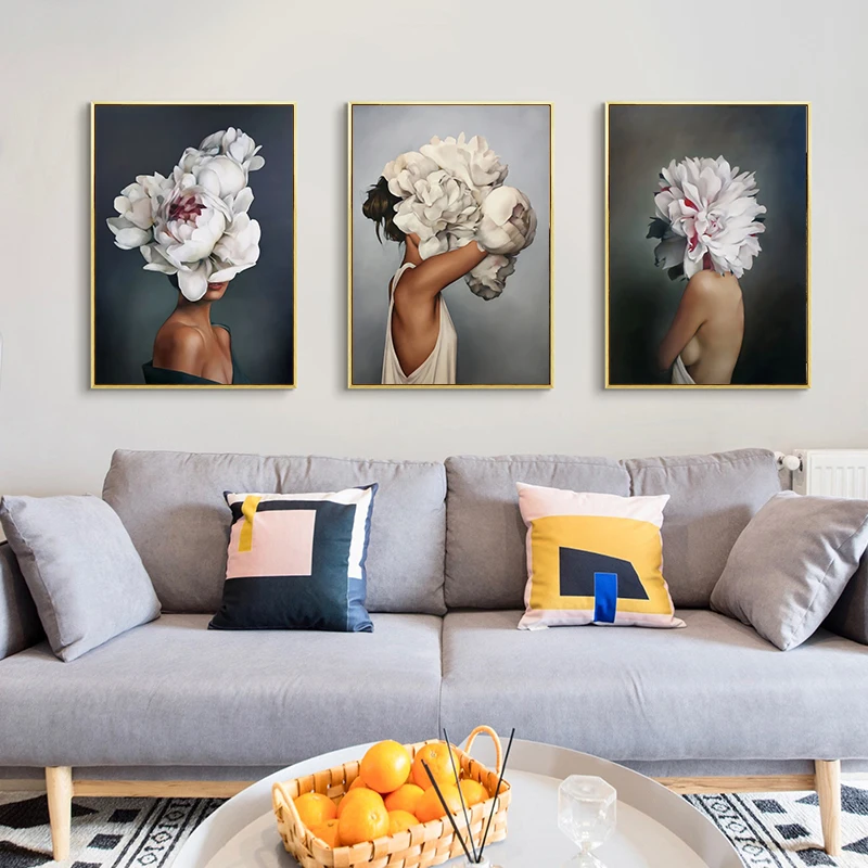 Современная Абстрактная Картина на холсте с изображением цветов и сексуальной