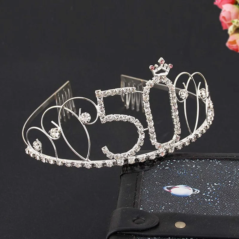 Новинка Праздничный день рождения Серебряные стразы Тиара Корона Головная