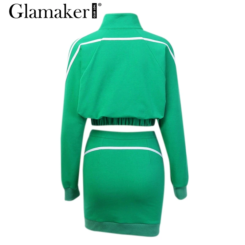 Glamaker цельный полосатый костюм из двух частей короткое платье женское модное осеннее платье на молнии зимние женские уличные вечерние элегантные платья